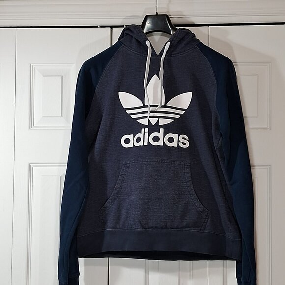 Adidas Original blue jeans Trefoil logo Pullover Hoodie Womens Size L - Picture 2 of 9